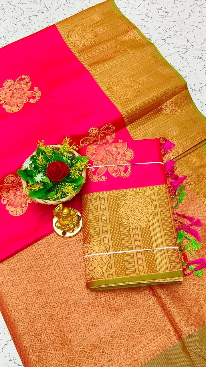 Luxury Meena Soft Silk Saree – Hot Pink / Magenta | LMSSI09