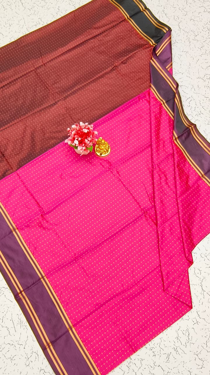 Aarani Soft Silk Saree – Magenta with Purple Border | AARAN27 | Ravee Silk