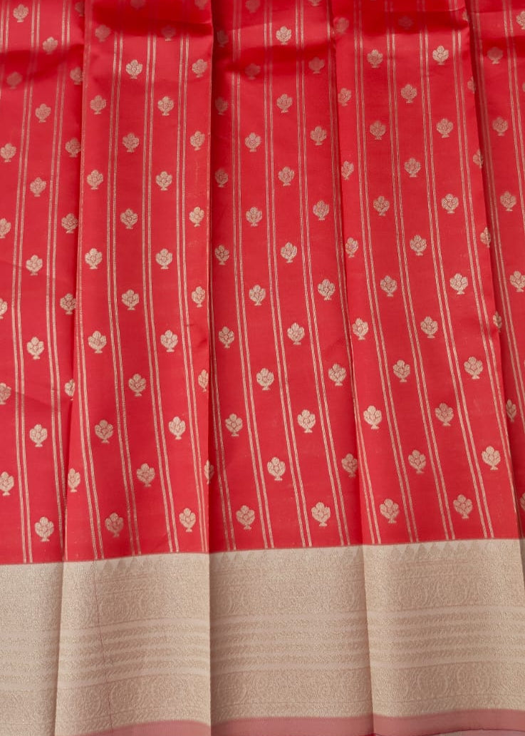 Red Gold Floral Motif Saree with Broad Border