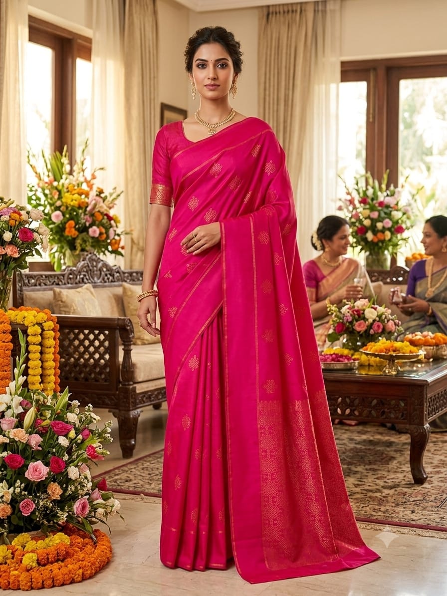 Kolam Design Soft Silk Saree | Traditional Woven Pattern |  KOLAM06
