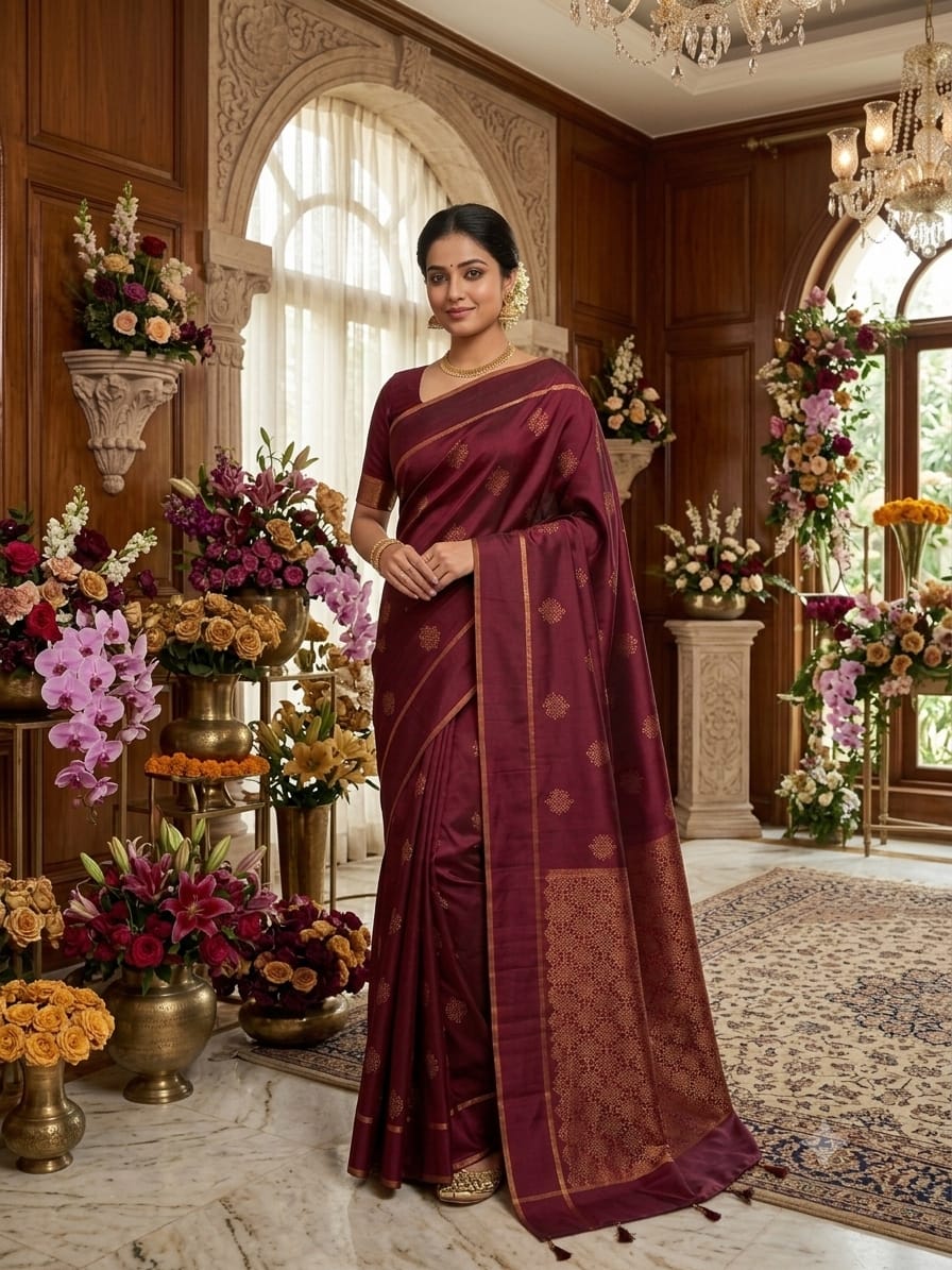 Kolam Design Soft Silk Saree | Traditional Woven Pattern |  KOLAM03