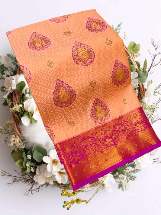 Bridal Stone Work Magenta Gold Pure Silk saree with Zari Work, Stone Work, Butta and Jacquard details