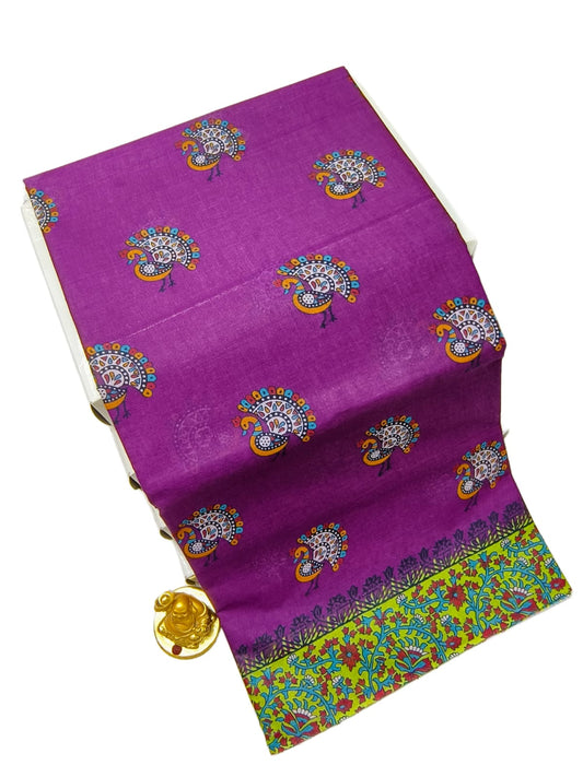 Erode Blue Pink Voile Cotton saree printed design and border