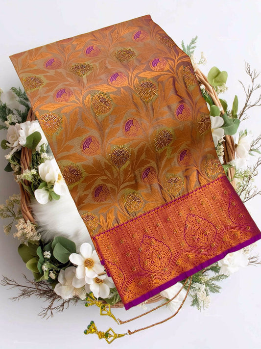Bridal Stone Work Turquoise Gold Pure Silk saree with Zari Work, Stone Work, Butta and Jacquard details