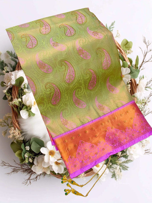 Bridal Stone Work Royal Blue Gold Pure Silk saree with Zari Work, Stone Work, Butta and Jacquard details