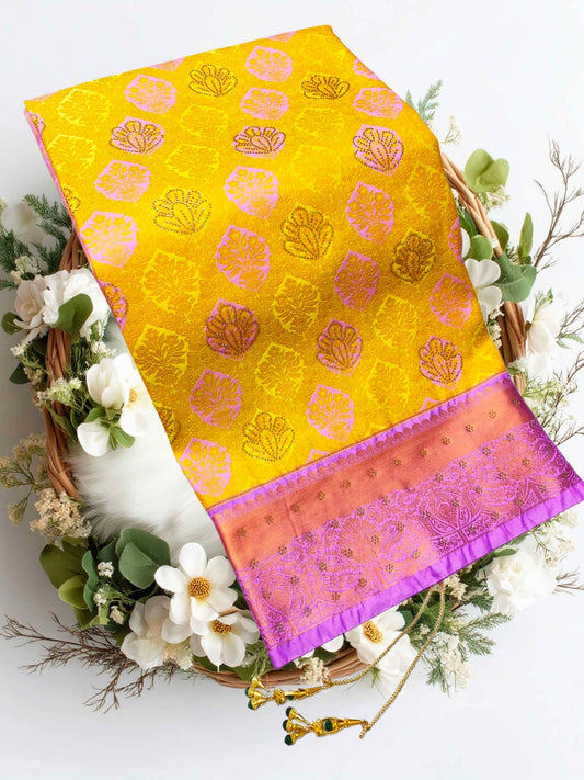 Bridal Stone Work Olive Pink Pure Silk saree with Zari Work, Stone Work, Butta and Jacquard details
