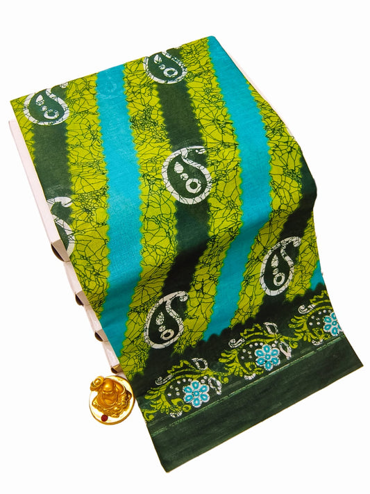 Erode Yellow Purple Voile Cotton saree printed design and border