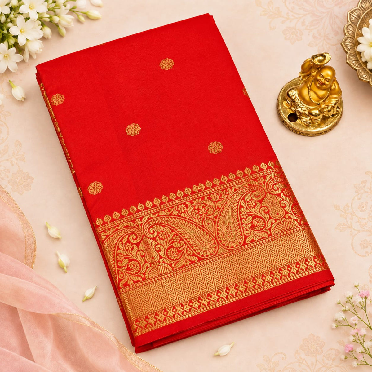 Banaras Silk Saree – Crimson Red Paisley | KATAN01 | Ravee Silk