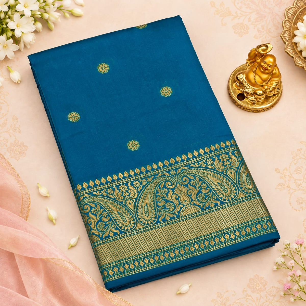 Banaras Silk Saree – Teal Paisley | KATAN03 | Ravee Silk