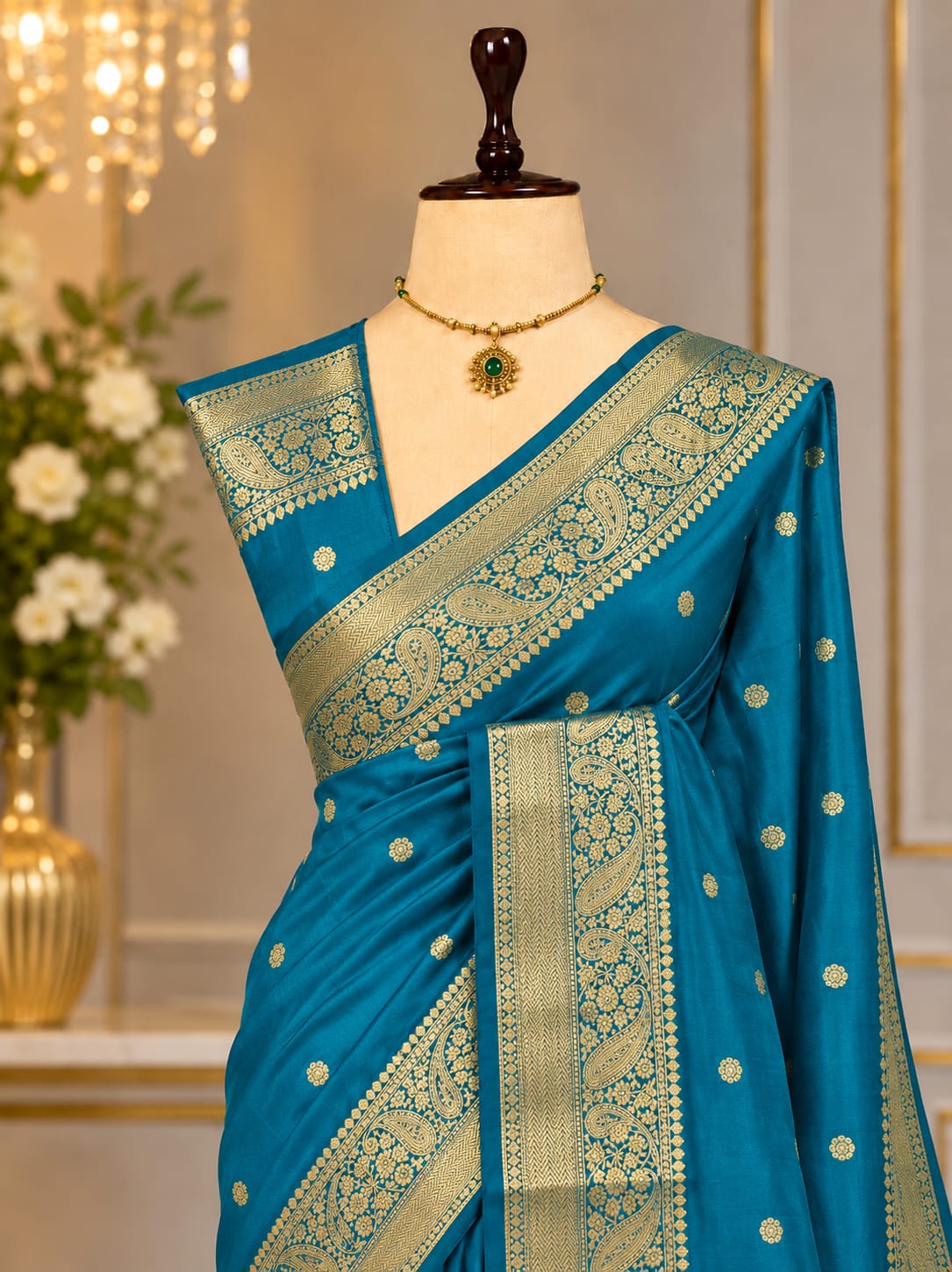 Banaras Silk Saree – Teal Paisley | KATAN03 | Ravee Silk