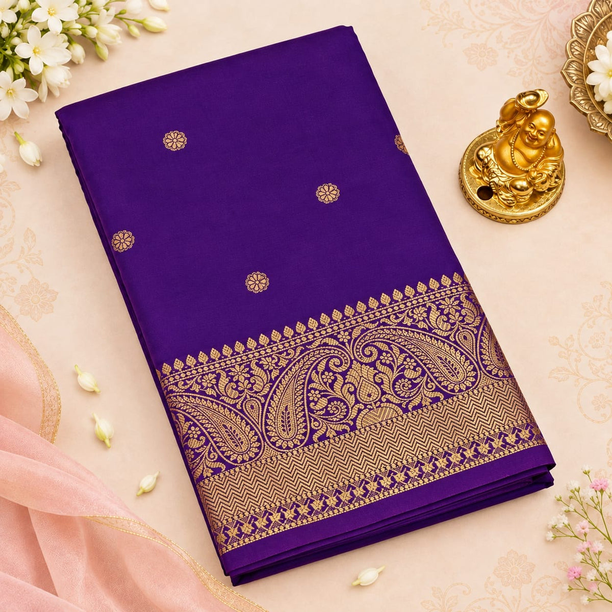 Banaras Silk Saree – Dark Purple Paisley | KATAN04 | Ravee Silk