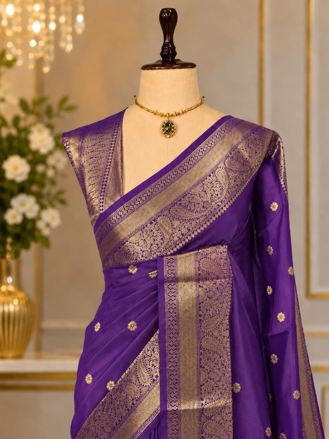 Banaras Silk Saree – Dark Purple Paisley | KATAN04 | Ravee Silk