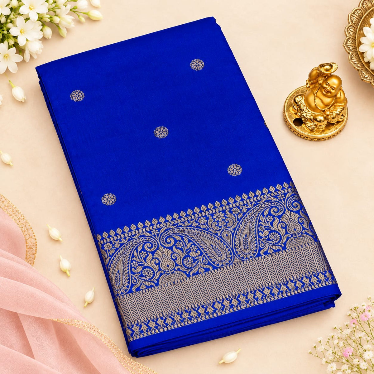 Banaras Silk Saree – Royal Blue Paisley | KATAN05 | Ravee Silk