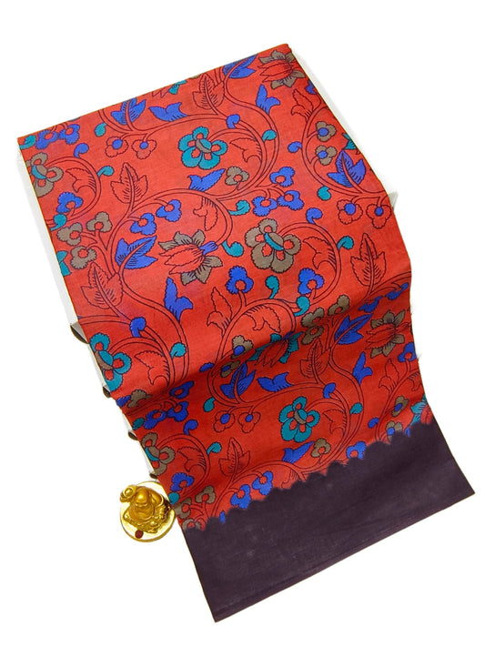Erode Orange Green Voile Cotton saree printed design and border
