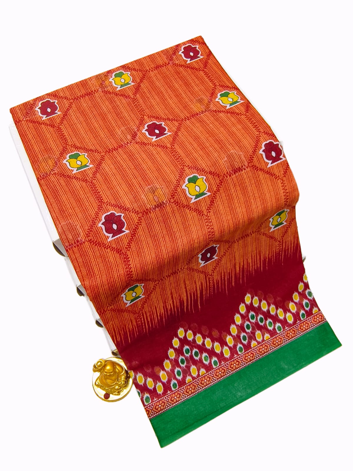 Erode Teal Orange Voile Cotton saree printed design and border