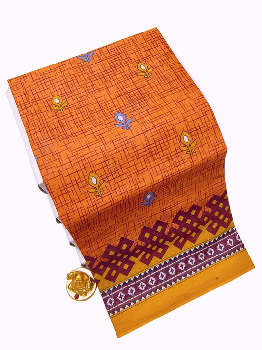 Erode Lime Green Blue Voile Cotton saree printed design and border
