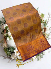 Bridal Stone Work Cream Pink Pure Silk saree with Zari Work, Stone Work, Butta and Jacquard details