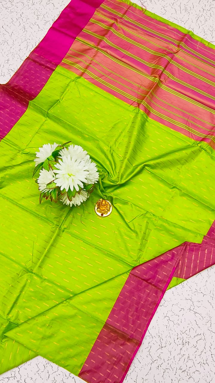 Aarani Turquoise Red Soft Silk saree front view with woven pattern and zari border