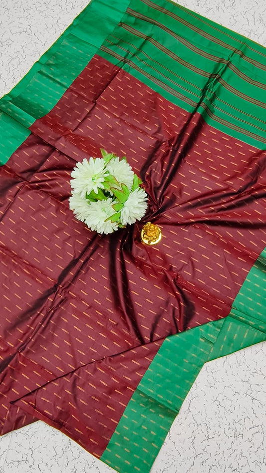 Aarani Sea Green Navy Soft Silk saree front view with woven pattern and zari border