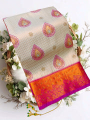 Bridal Stone Work Mauve Gold Pure Silk saree with Zari Work, Stone Work, Butta and Jacquard details