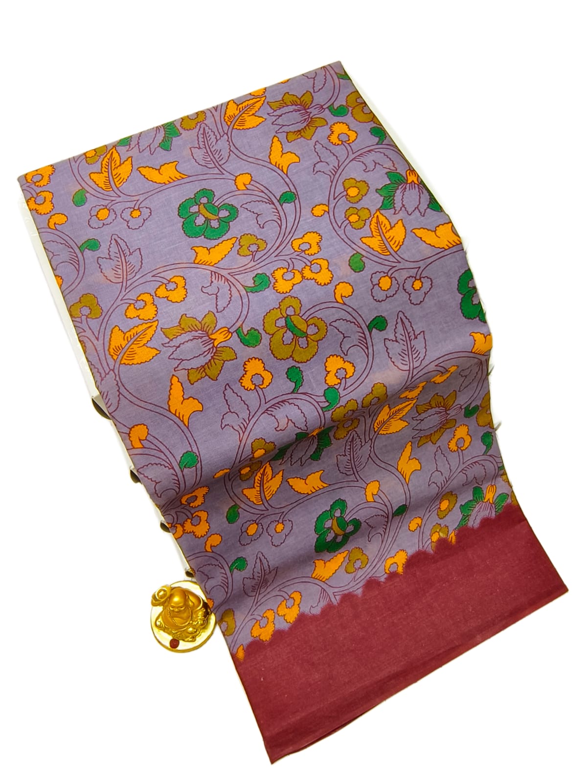 Erode Maroon Orange Green Voile Cotton saree printed design and border