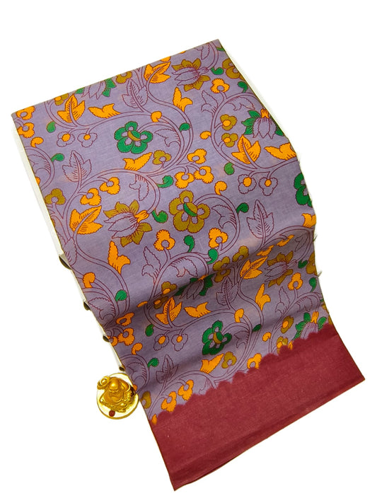 Erode Maroon Orange Green Voile Cotton saree printed design and border