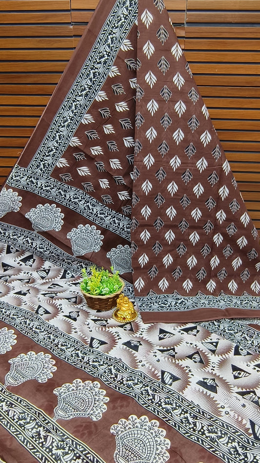Bengal Black Purple Mul Mul Cotton saree with Paisley Motif print