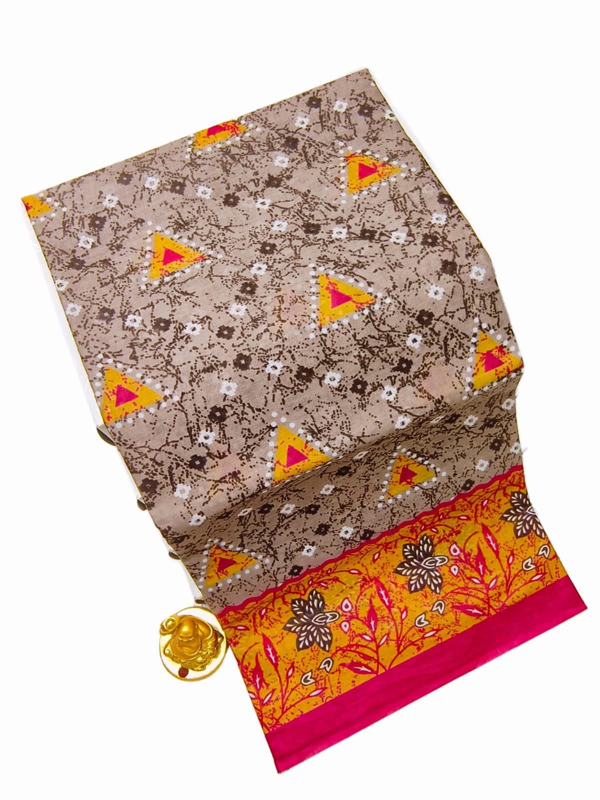 Erode Beige Orange Pink Voile Cotton saree printed design and border