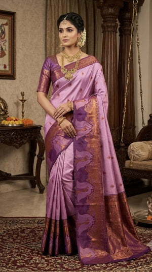 Mayil Pattu Semi Silk Saree – Pink Blue | MAYIL10 | Ravee Silk