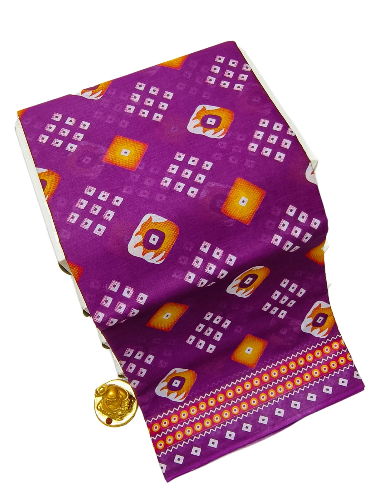 Erode Purple Orange Voile Cotton saree printed design and border